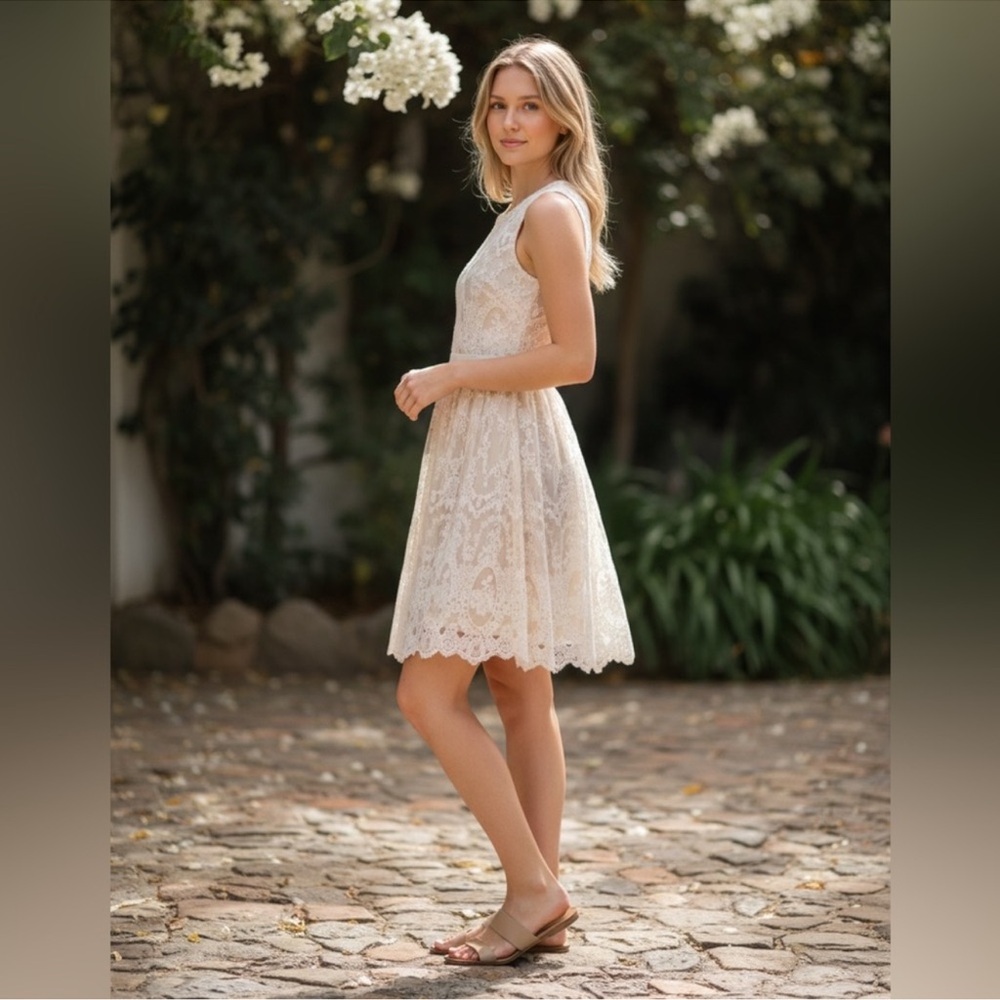 ANDREE BY UNIT Cream Lace Mini Dress